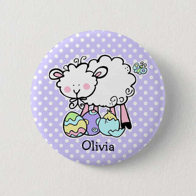 Badge Rond 5 Cm Petit Pin de Pâques d'agneau (pd) (Devant)