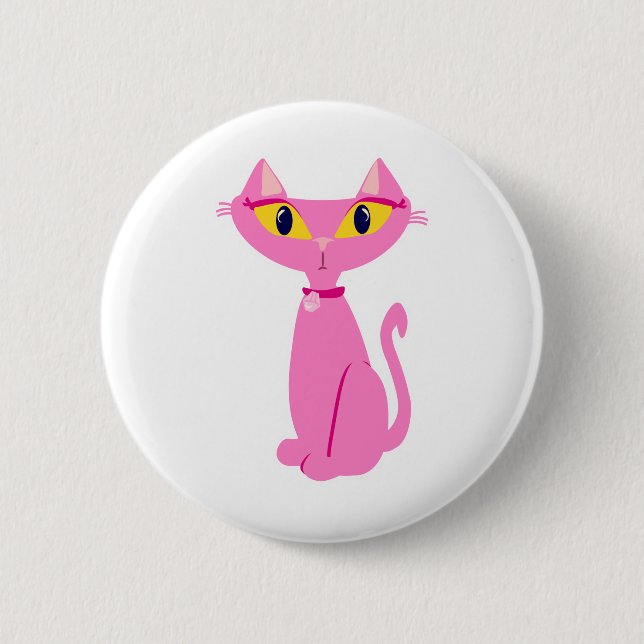 Badge Rond 5 Cm Petit rétro chat rose (Devant)