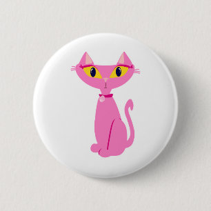 Badge Rond 5 Cm Petit rétro chat rose