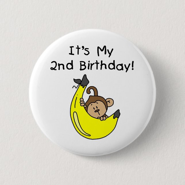 Badge Rond 5 Cm Petit singe sur Banana 2e anniversaire (Devant)