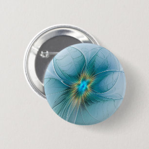 Badge Rond 5 Cm Petite Beauté Moderne Bleu Or Fractal Art Flower