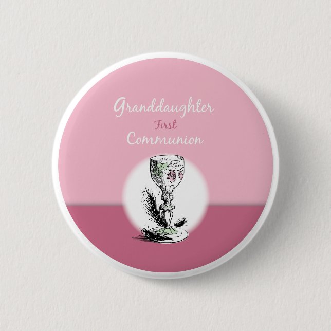 Badge Rond 5 Cm Petite-fille Première Communion rose, Chalice (Devant)