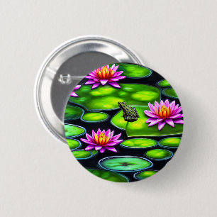 Badge Rond 5 Cm Petite grenouille sur Lily Pad