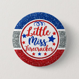 Badge Rond 5 Cm Petite Mlle patriote Firecracker Glittery