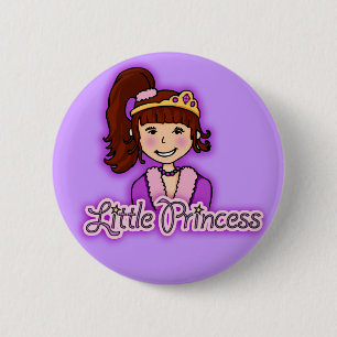 Badge Rond 5 Cm "Petite princesse" cheveux foncés fille bouton vio