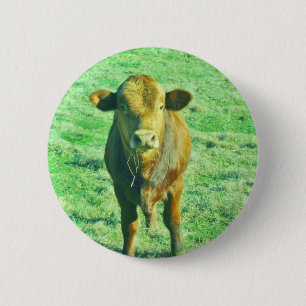 Badge Rond 5 Cm Petite vache Brown en vert pastel