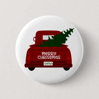 Badge Rond 5 Cm Peu de camion rouge d'arbre de Noël de Père Noël