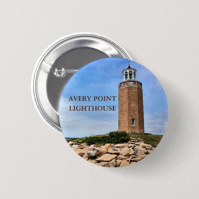Badge Rond 5 Cm Phare d'Avery Point, bouton Connecticut Pin (Devant & derrière)