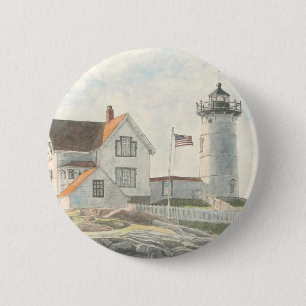 Badge Rond 5 Cm Phare de Cape Neddick Aquarelle