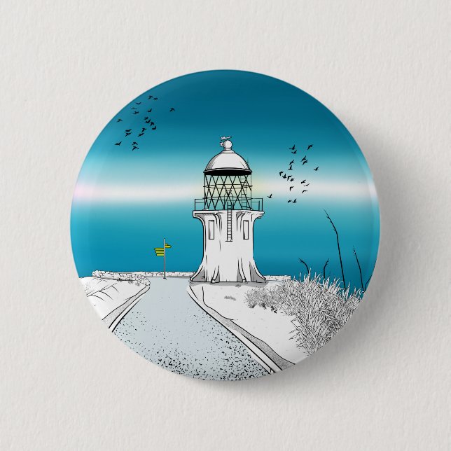 Badge Rond 5 Cm Phare du Cap Reinga Nouvelle-Zélande (Devant)