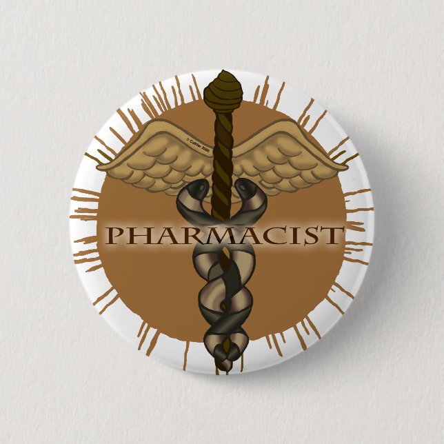 Badge Rond 5 Cm Pharmacien Caduceus (Devant)
