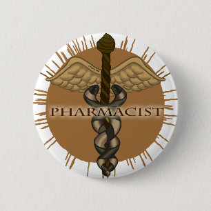 Badge Rond 5 Cm Pharmacien Caduceus Pin