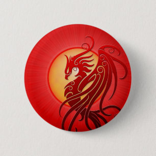 Badge Rond 5 Cm Phoenix tribal rouge