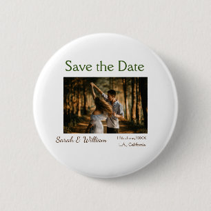 Badge Rond 5 Cm Photo classique blanc élégant typographie mariage 