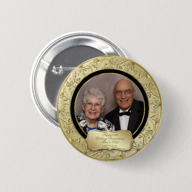 Badge Rond 5 Cm Photo d'anniversaire de mariage de noir (Devant & derrière)