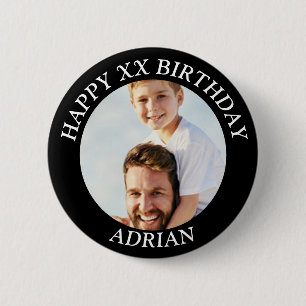 Badge Rond 5 Cm Photo d'anniversaire et nom d'âge personnalisés