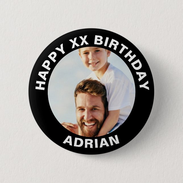 Badge Rond 5 Cm Photo d'anniversaire et nom d'âge personnalisés (Devant)