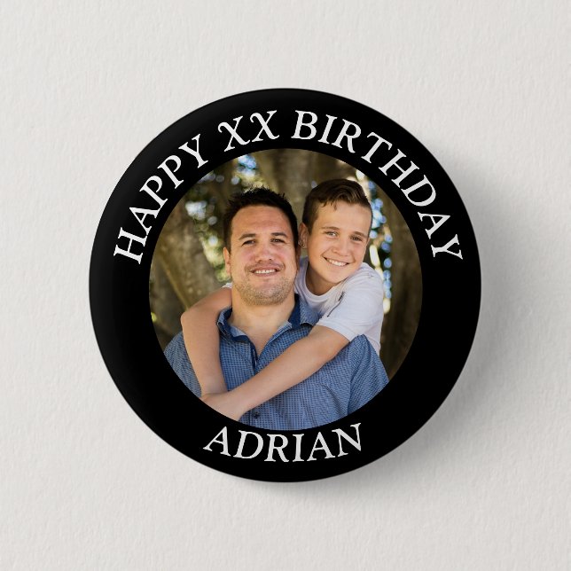 Badge Rond 5 Cm Photo d'anniversaire et nom d'âge personnalisés (Devant)