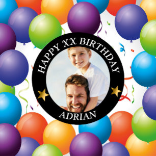 Badge Rond 5 Cm Photo d'anniversaire et nom d'âge personnalisés