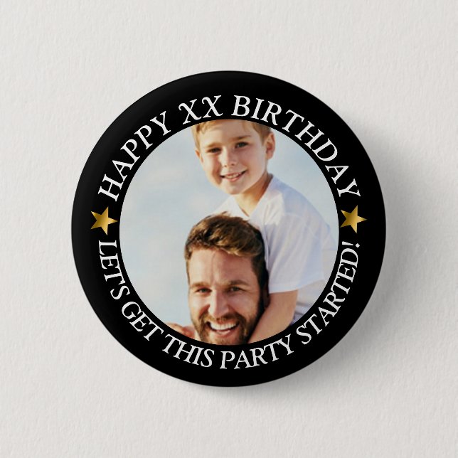 Badge Rond 5 Cm Photo d'anniversaire et nom d'âge personnalisés (Devant)