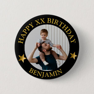 Badge Rond 5 Cm Photo d'anniversaire et nom d'âge personnalisés Go