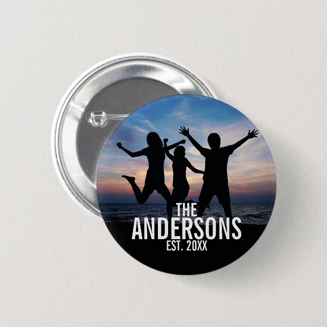 Badge Rond 5 Cm Photo de famille personnalisée avec nom de famille (Devant & derrière)