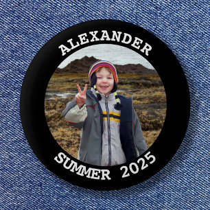 Badge Rond 5 Cm Photo de famille ronde personnalisée Noir