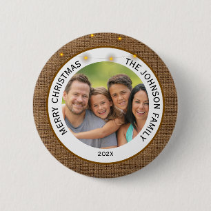 Badge Rond 5 Cm Photo de famille rustique de Noël