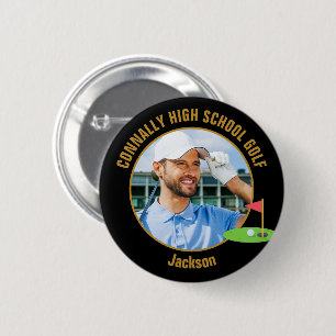 Badge Rond 5 Cm Photo de golfeur en or noir Équipe de golf de lycé