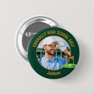 Badge Rond 5 Cm Photo de golfeur Green Gold de l'équipe de golf du