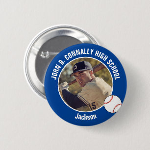 Badge Rond 5 Cm Photo de joueur de baseball bleu Esprit de lycée
