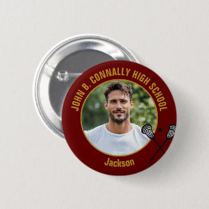 Badge Rond 5 Cm Photo de joueur de crosse Marron Or Lycée