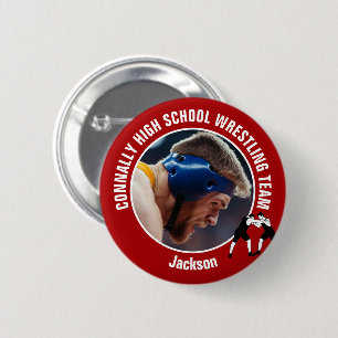 Badge Rond 5 Cm Photo de l'équipe de lutte rouge lutteur de lycée