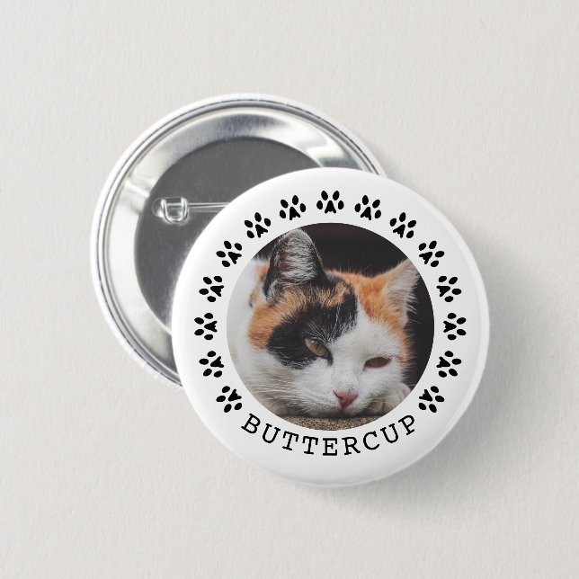 Badge Rond 5 Cm Photo Empreintes de pattes de chats noirs (Devant & derrière)