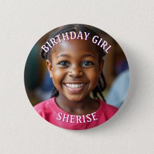 Badge Rond 5 Cm Photo et nom personnalisés de la fille d'anniversa
