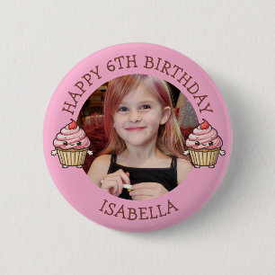 Badge Rond 5 Cm Photo personnalisé, âge et nom d'anniversaire