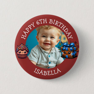 Badge Rond 5 Cm Photo personnalisé, âge et nom d'anniversaire