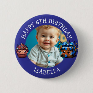 Badge Rond 5 Cm Photo personnalisé, âge et nom d'anniversaire