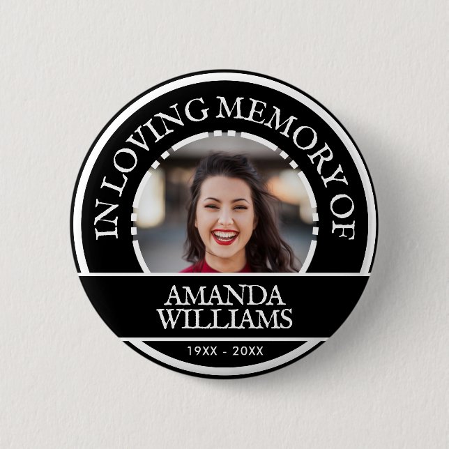 Badge Rond 5 Cm Photo personnalisée Mémorial moderne Noir (Devant)