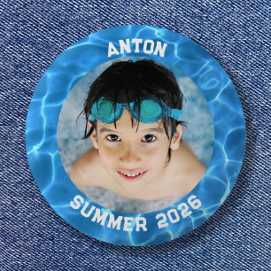 Badge Rond 5 Cm Photo Sport Aqua Bleu Piscine Frontière