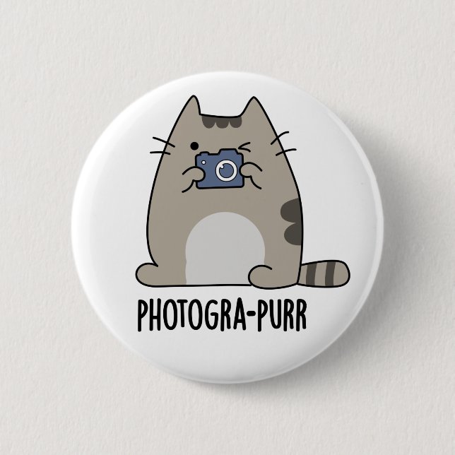 Badge Rond 5 Cm Photograh-purr Funny Chat Photographe Pun (Devant)