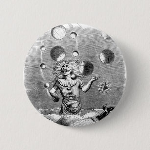 Badge Rond 5 Cm Physicien jonglant avec les planètes