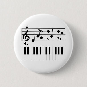 Badge Rond 5 Cm Piano Keys and Musical Notes