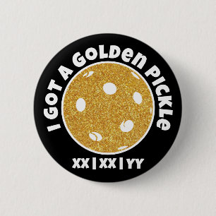 Badge Rond 5 Cm Pickleball Golden Pickle Gold Parties scintillant 