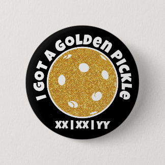 Badge Rond 5 Cm Pickleball Golden Pickle Gold Parties scintillant