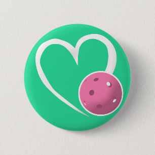 Badge Rond 5 Cm Pickleball Heart Valentine Love Rose Turquoise