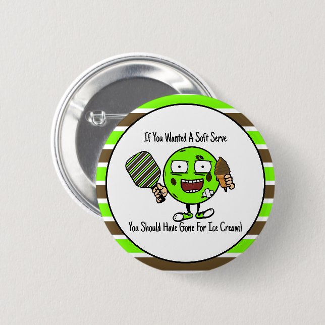 Badge Rond 5 Cm Pickleball Player Chocolat Soft Sert Vert Funny (Devant & derrière)
