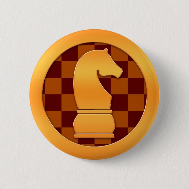 Badge Rond 5 Cm Pièce d'échecs de chevalier d'or (Devant)