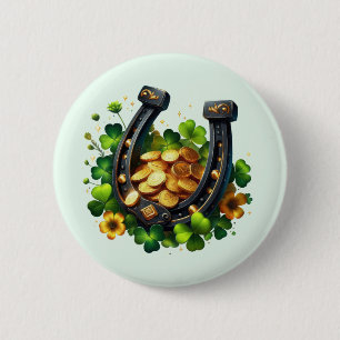Badge Rond 5 Cm Pièces en or Lucky Horseshoe et Clover