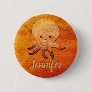 Badge Rond 5 Cm Pieuvre En Carton Cute Avec Impression En Bois Fau